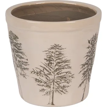 Květináč Béžový obal na květináč se stromky Natural Pine Trees M - Ø 15*14 cm