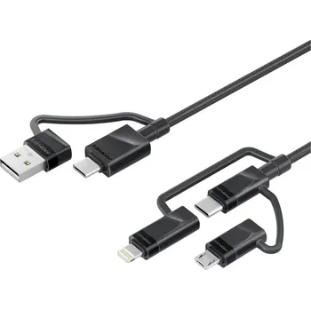 Datový kabel Synchronizační a nabíjecí kabel PROMATE 5v1 - USB-A / USB-C na USB-C / Lightning / MicroB - 1,2m - černý