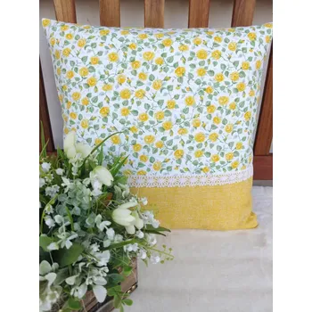 Povlak na dekorativní polštářek Povlak na polštář 40 x 40 cm – Žluté růžičky se žlutou| Ruční výroba z bavlny
