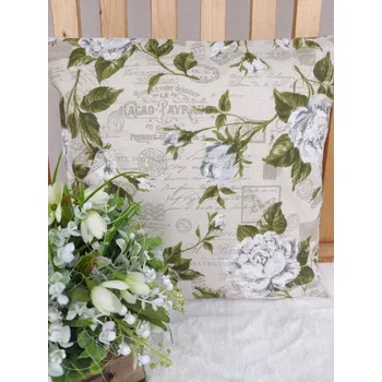 Povlak na dekorativní polštářek Povlak na polštář 40 x 40 cm – Vintage růže v šedozelených tónech | Ruční výroba z bavlny