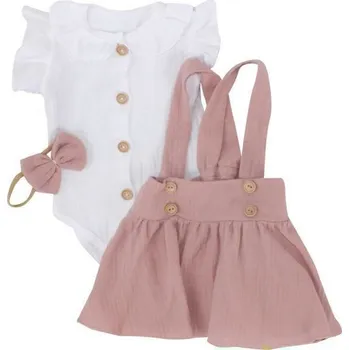 Dětská móda Z&Z Mušelínová suknička s laclem, bodýčko a čelenka, 3D sada , bílá/starorůžová Vel. 74