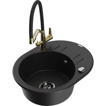 Granitový dřez Mexen Kevin granitový dřez s jednou komorou a kuchyňskou baterií Duo, černý - 6517-77-671701-57-B Granitové dřezy s baterií