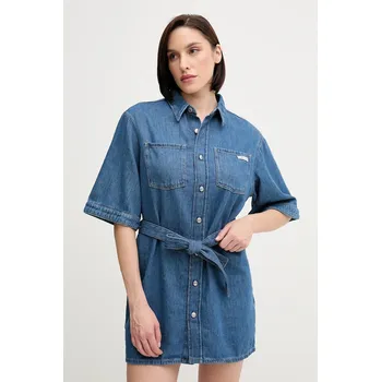 Dámské šaty Šaty s příměsí lnu Calvin Klein Jeans J20J225169 modrá 55J, vel. S