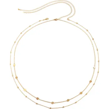 Souprava šperků B-TOP Sada 2 ks elegantních řetízků na pas s perličkami a plochými kolečky Druh barvy: Zlatá