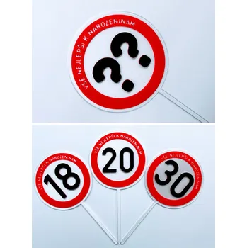 Dortová svíčka Zápich - narozeninová dopravní značka (18/20/30/40/50/60/70/80/90 let + na míru číslo)