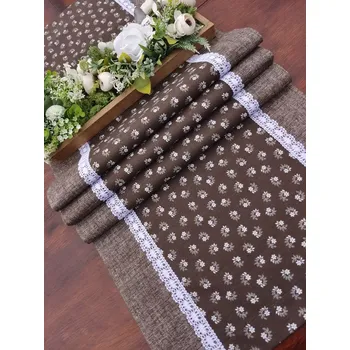 ubrus Běhoun - bílá kvítka na hnědé v kombinaci s hnědou režnou