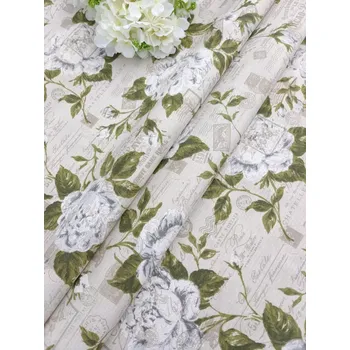 Látka 100% bavlna - velké růže na razítkách