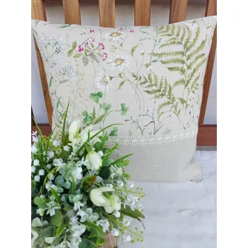 Povlak na dekorativní polštářek Povlak na polštář 40 x 40 cm – Luční kvítí s krajkou | Ruční výroba