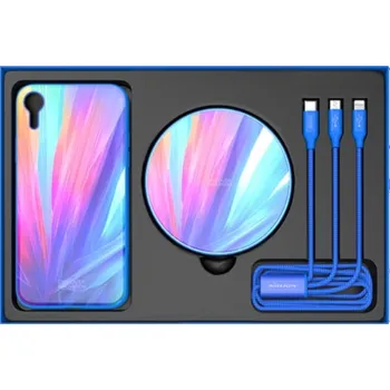 NILLKIN 3v1 dárková sada s ochranným krytem, bezdrátovou nabíječkou a kabelem pro iPhone XR - modrá