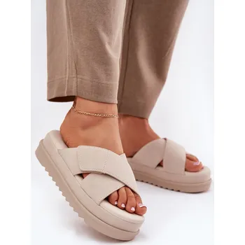 Dámské pantofle Dámské Pantofle Na Platformě S Propletenými Pásky Rinasara Barva: Béžová, Velikost: 37