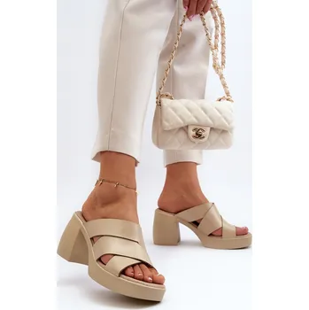 Dámské pantofle Zazoo 40373 Kožené Klapky Na Podpatku Barva: Béžová, Velikost: 37