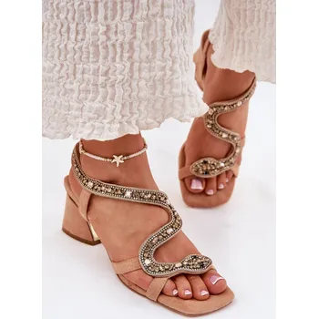 Dámské sandále Dámské Sandály Na Podpatku S Krystaly Artiker 56C1374 Barva: Béžová, Velikost: 39