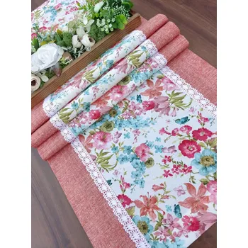 ubrus Běhoun - letní louka lemovaná okrovou v režném efektu