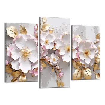 Obraz Obraz na plátně Zlaté a růžové květy , třídílný 3179CX