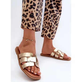 Dámské pantofle Ploché Dámské Žabky Z Ekokože Risamay Barva: Zlatá, Velikost: 41