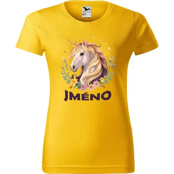 Dámské oblečení DOBRÝ TRIKO Dámské tričko Jednorožec se jménem Barva: Žlutá, Velikost: 2XL