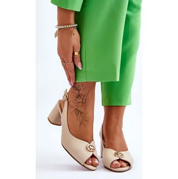 Dámské sandále Módní kožené sandály na podpatku Hette Barva: Béžová, Velikost: 39