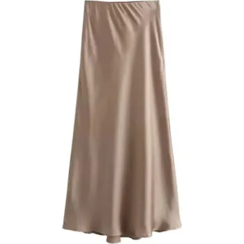 Dámská sukně Dlouhá dámská saténová sukně Barva: Khaki, Velikost: XS (34 EUR)