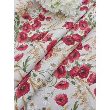 dovoz EU dekorační látka - vlčí máky a obilí béžová 1.399999976158142 m