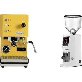 Kávovar Profitec GO, yellow + Eureka Atom W 75, white