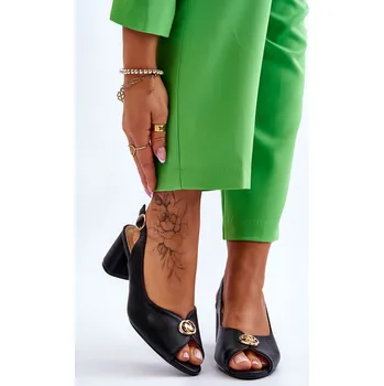 Dámské sandále Módní kožené sandály na podpatku Hette Barva: Černá, Velikost: 36