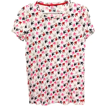 Pánské tričko Tričko bílé s červenými a růžovými ptáky Velikost: 36