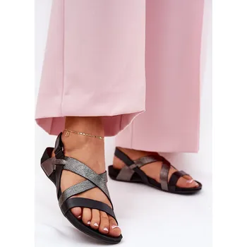 Dámské sandále Plné kožené dámské sandály Zazoo 40032 Barva: Černá, Velikost: 37