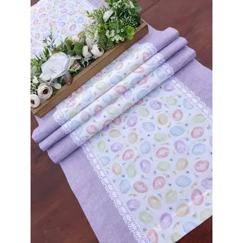 ubrus Běhoun - malovaná vajíčka v kombinaci s pastelově fialovou