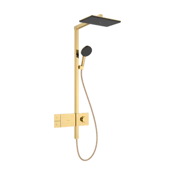 Vodovodní baterie Hansgrohe Raindance Alive Q - Showerpipe 210/340 1jet EcoSmart, s termostatem ShowerSelect Comfort, leštěný vzhled zlata 24581990