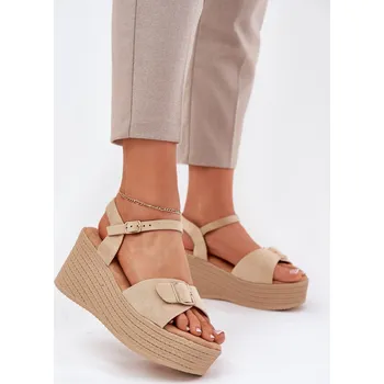 Dámské sandále Dámské Sandály Na Klínu S Přezkou Khaki Liniella Barva: Béžová, Velikost: 41
