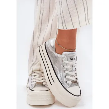 Dámské tenisky Dámské Kožené Tenisky Na Platformě GOE RR2N4106 Barva: Stříbrná, Velikost: 39