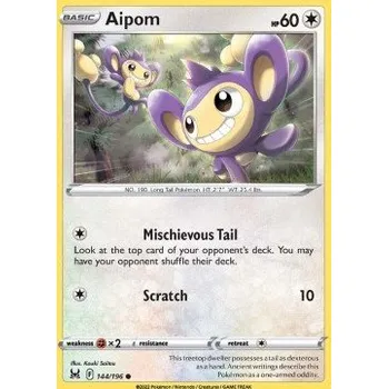 Sběratelská karetní hra Pokémon LOR 144/196 Aipom - Lost Origin Stav: Near Mint, Verze: REVERSE HOLO