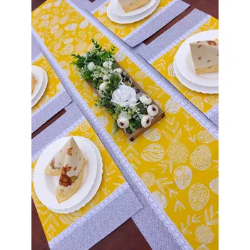 Velikonoční dekorace Jídelní sada - velikonoční sada pro 5 osob - malovaná vajíčka na žluté v kombinaci s šedou
