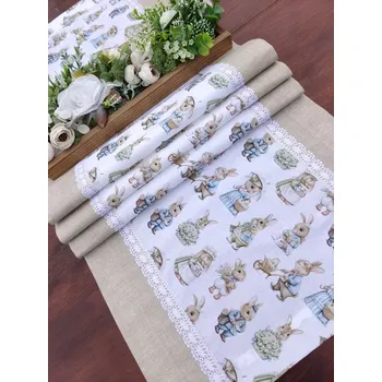 ubrus Běhoun - zaječí rodinka v kombinaci s béžovou