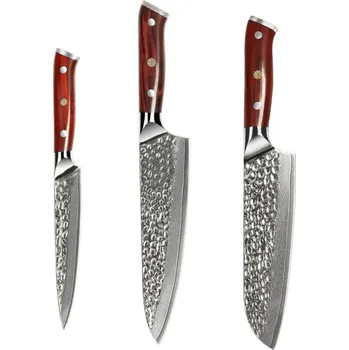 Kuchyňský nůž The Knife Brothers sada damaškových nožů Rosewood 3 ks