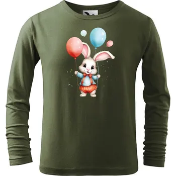 Dětská móda DOBRÝ TRIKO Dětské bavlněné triko Zajíček s balónky Velikost: 158/12 let, Barva: Khaki