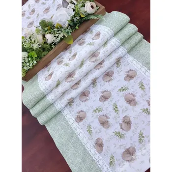 ubrus Běhoun - spící zajíčci v kombinaci se zeleným melírem