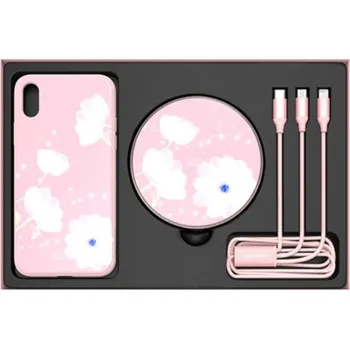 Pouzdro na mobilní telefon NILLKIN 3v1 dárková sada s ochranným krytem, bezdrátovou nabíječkou a kabelem pro iPhone X / XS - růžová