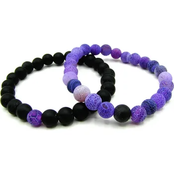 Šperk Steel Jewelry Náramky pro páry fialový a černý z přírodních kamenů NR250107 dárkové balení zdarma