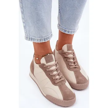 Dámské tenisky Dámské Kožené Sportovní Boty Laura Messi 2935 Barva: Béžová, Velikost: 41