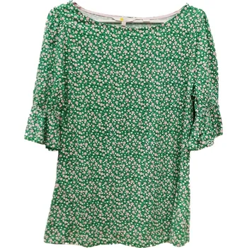 Dámské tričko Tričko zelené s růžovými a bílými puntíky, květy Velikost: 34