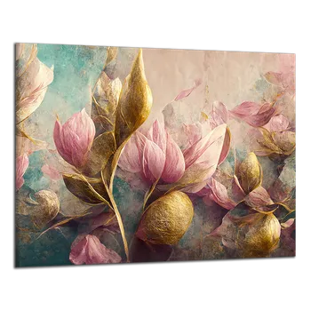Obraz Obraz na plátně Růžové a zlaté květy , jednodílný 3154AX
