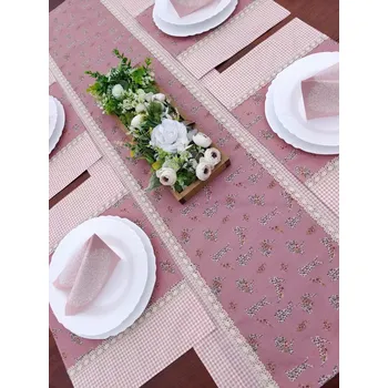 Jídelní set Jídelní sada - sada pro 4 osoby - béžoví zajíčci v kombinaci se starorůžovou kostičkou