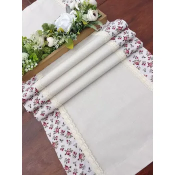 ubrus Běhoun - béžová lemovaná anglickými růžičkami