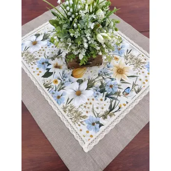 ubrus Ubrus velikonoční - jarní kvítka v kombinaci s kávově hnědou