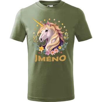 Dětská móda DOBRÝ TRIKO Dětské tričko Jednorožec se jménem Velikost: 122/6 let, Barva: Khaki