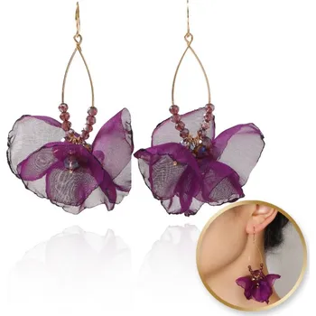 Náušnice Flamenco Mystique Visací náušnice, efektní tylové s korálky fialové K1701