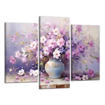 Obraz Obraz na plátně Fialové květy ve váze , třídílný 3125CX