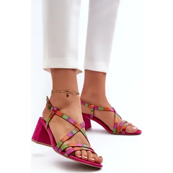 Dámské sandále Sametové sandály na nízkém podpatku Maciejka 06653-15 Fuksja Barva: Růžová, Velikost: 41