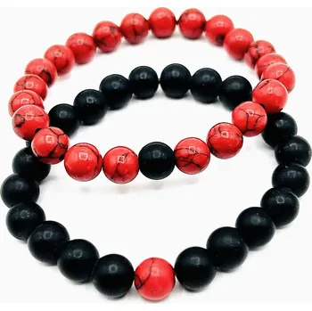 Šperk Steel Jewelry Náramky pro páry červený a černý z přírodních kamenů NR250104 dárkové balení zdarma